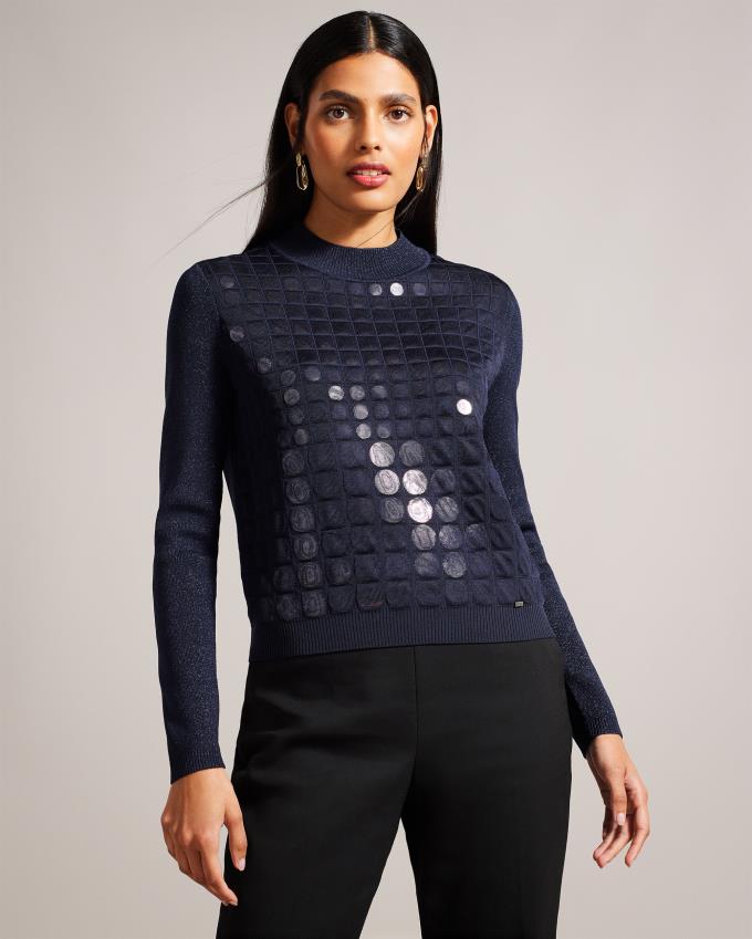 Pull Ted Baker Knitted With Metallic Spot Design Bleu Femme | PVO-79589860